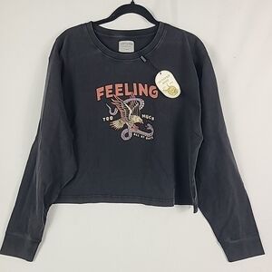 NEW Octopied Mind 'Feeling Too Much All At Once' T Shirt Cropped Black Sz XL